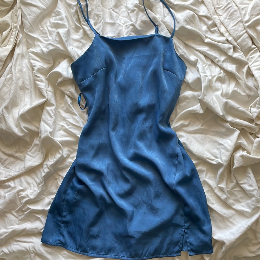 Blue satin dress urban outfitters
